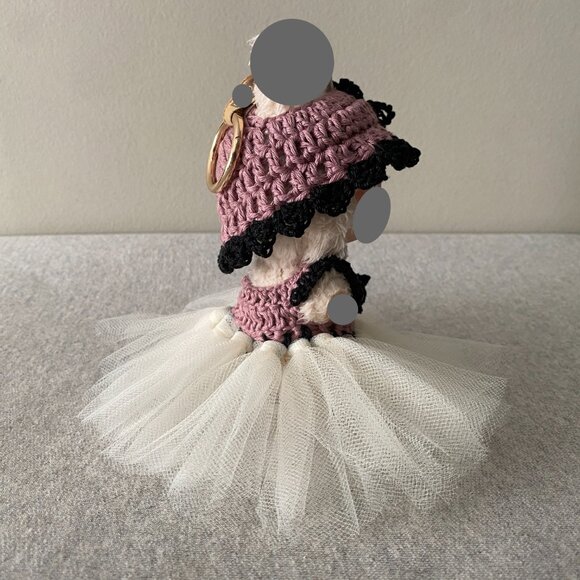 Handmade Crochet Mauve Black Cream Princess Tutu for 17cm Doll 2-Piece Set - Picture 4 of 6